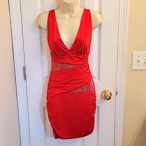Sleeveless Red Dress with Silver Accents